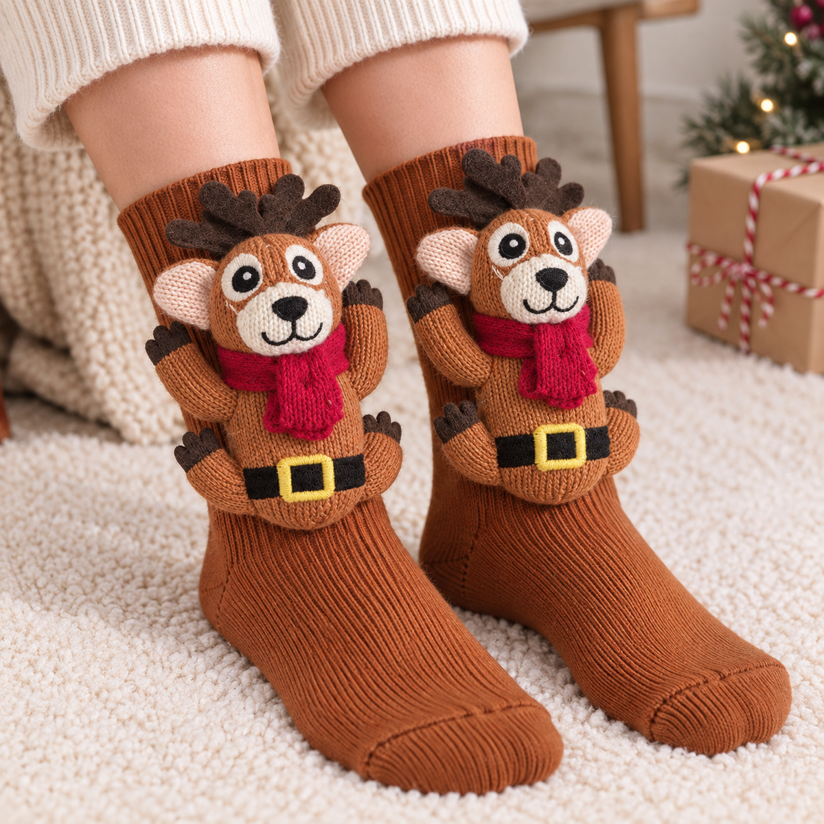 3D Animal Character Knit Crew Socks – Funny Cozy Socks for Everyday Lounging & Gifts