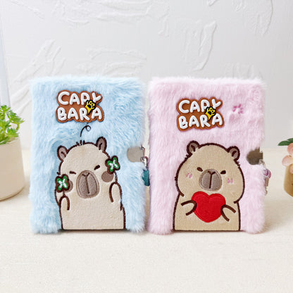 Cartoon Embroidered Plush Lock Diary 64K Soft Cover Journal Notebook Gift