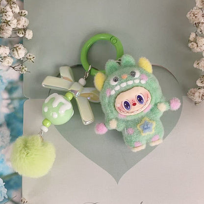 Flocked Labubu Key chain Pom-pom Backpack Charm Trendy Merchandise