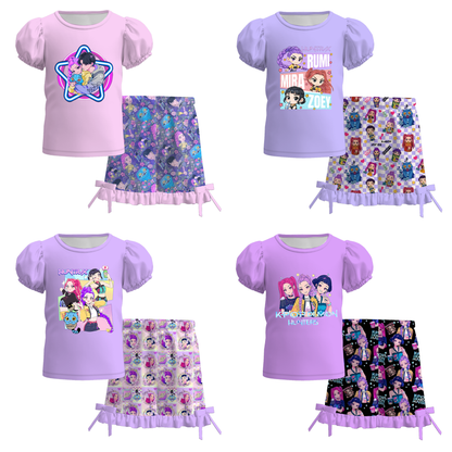2026 Girls Summer Kpop Demon Hunter Print Short Set