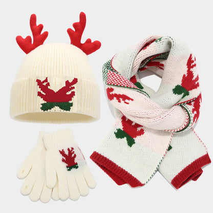 Christmas Reindeer Hat, Scarf & Gloves 3-Piece Set for Adults & Kids – Matching Family Knit Winter Accessories