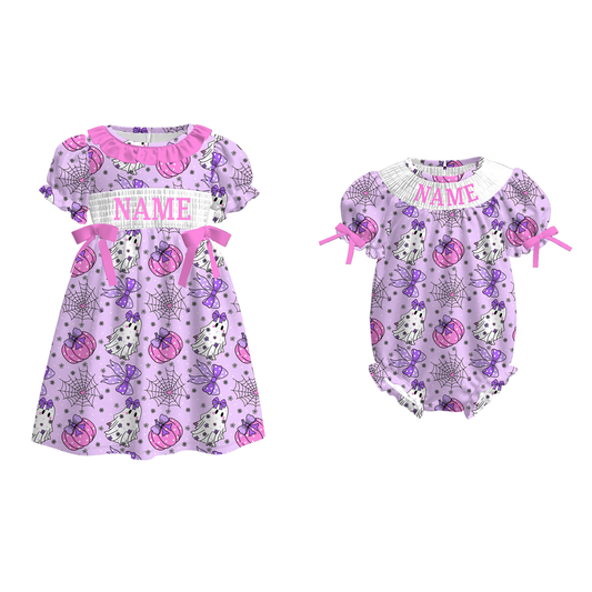 Girls Halloween Pumpkin Ghost Purple Custom Name Sibling Clothes