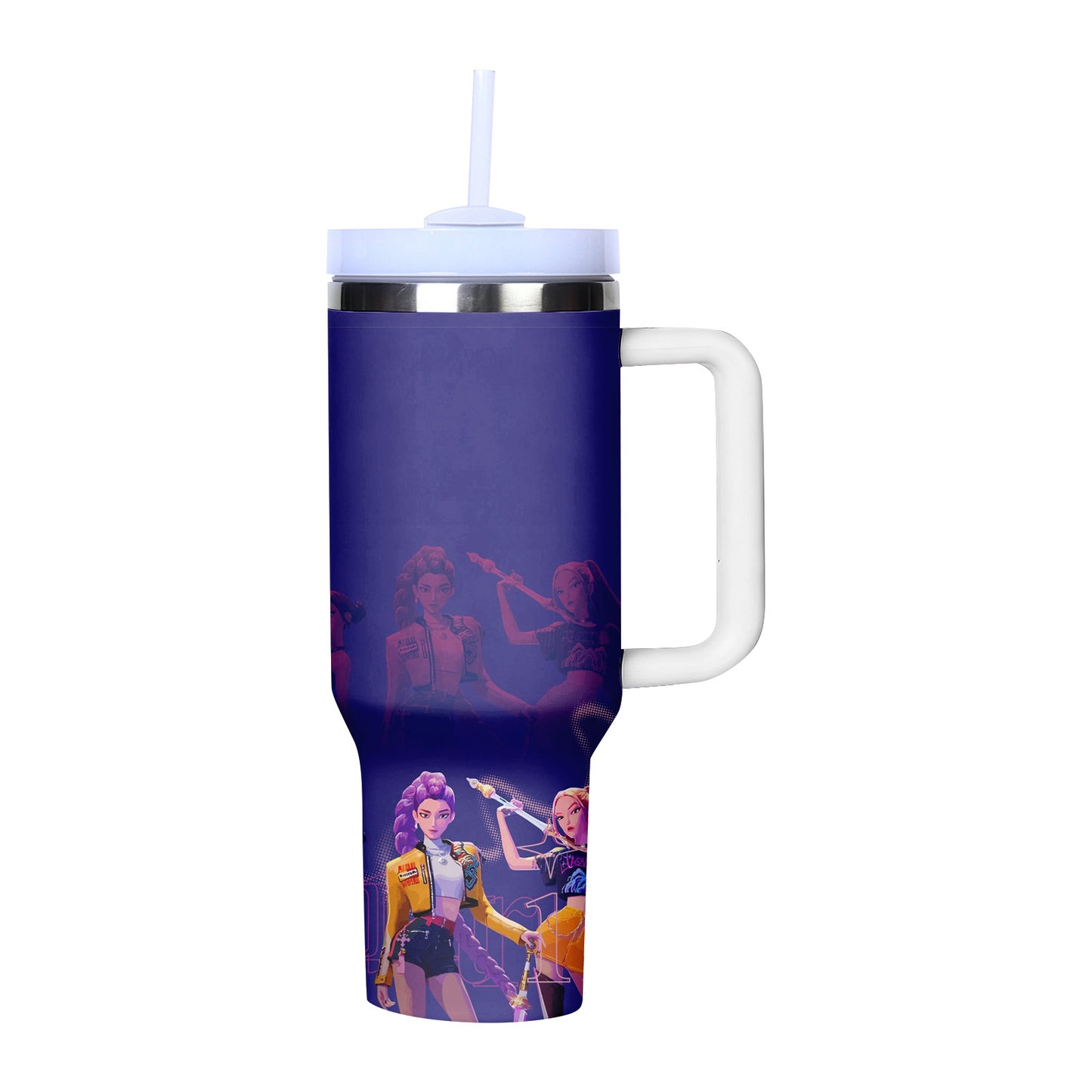 KPOP Demon Hunters 40oz Insulated Tumbler with Handle and Straw Car Travel Mug Cold Stainless Steel Cup