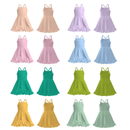 Girls Summer Outdoor Solid Color Soft Athletic Dress