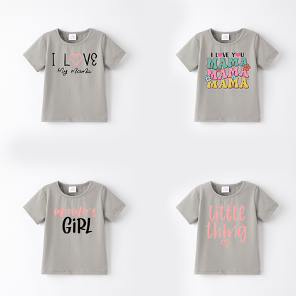 Mother's Day Girls Mommy And Me Grey Print Cotton T-Shirt