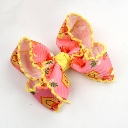 Embroidered Scalloped Edge Hair Bows – Floral Farmhouse Bow Hair Clips, 10-Pack