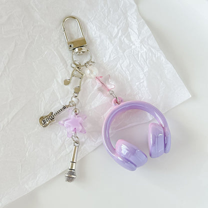 Headphone Music Bag Charm Keychain with Tassel & Beads