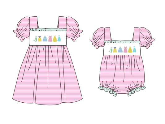 2026 Spring Summer Princess Embroidery Pink Dress & Romper