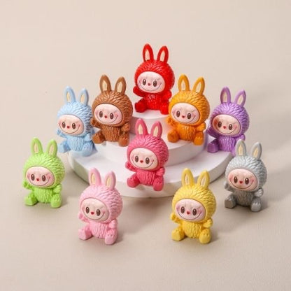 Labubu Flocked Glow-in-the-Dark Mini Figurine Car Decoration DIY Collectible Toy Accessory