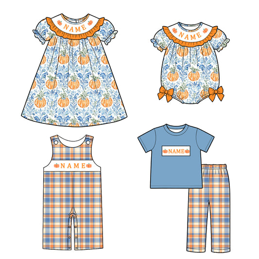 Personalized Pumpkin Embroidery Collection | Custom Name Halloween Dress, Bubble Romper, Jon Jon & Boys Outfit