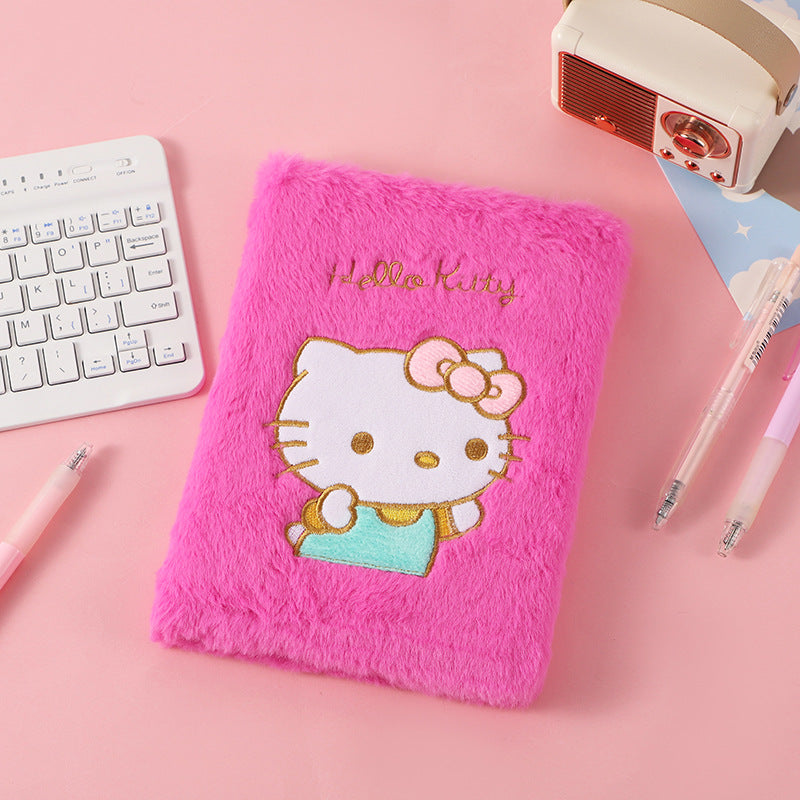 Cat Embroidery Plush Notebook Candy Color Diary for Kids Students & Office Notes
