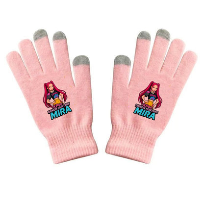 K-Pop Demon Hunters Kids Gloves for Boys and Girls Warm Dopamine Style Knitted Printed Gloves for Fall and Winter