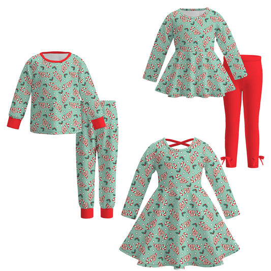 Girls Green Christmas Tree Pajamas Set & Pant Set & Dress