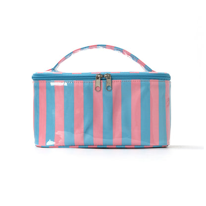 PVC Striped Waterproof Clear Cosmetic Bag Makeup Travel Toiletry Organizer Carry Pouch