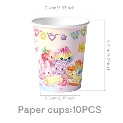 Kawaii Squishy Toy Themed Birthday Party Supplies – Cute Cartoon Paper Plates, Cups, Napkins, Tablecloth & Decorations