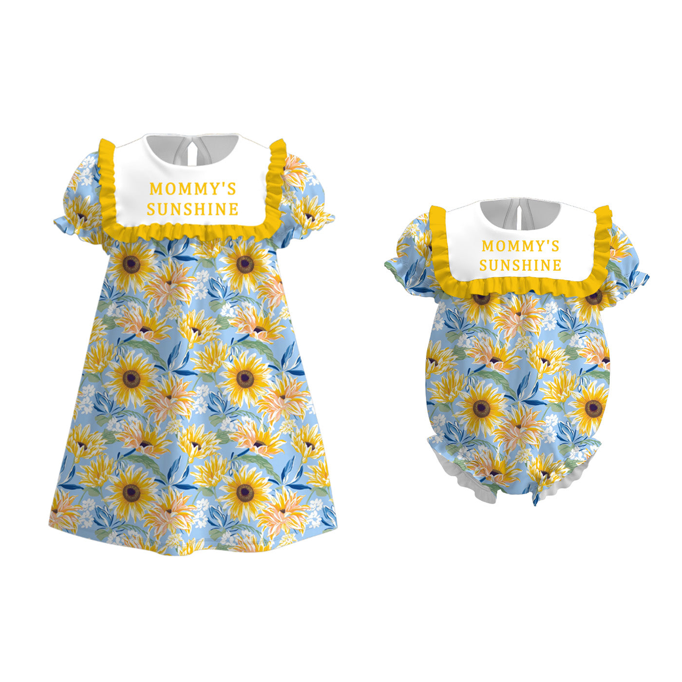 Girls Summer MOMMY'S SUNSHINE Embroidery Sunflower Dress Romper