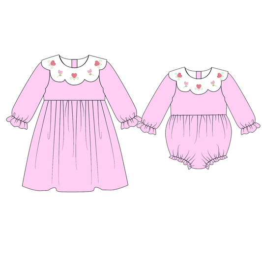 2026 Spring Summer Smock Flower Embroidery Pink Dress & Romper