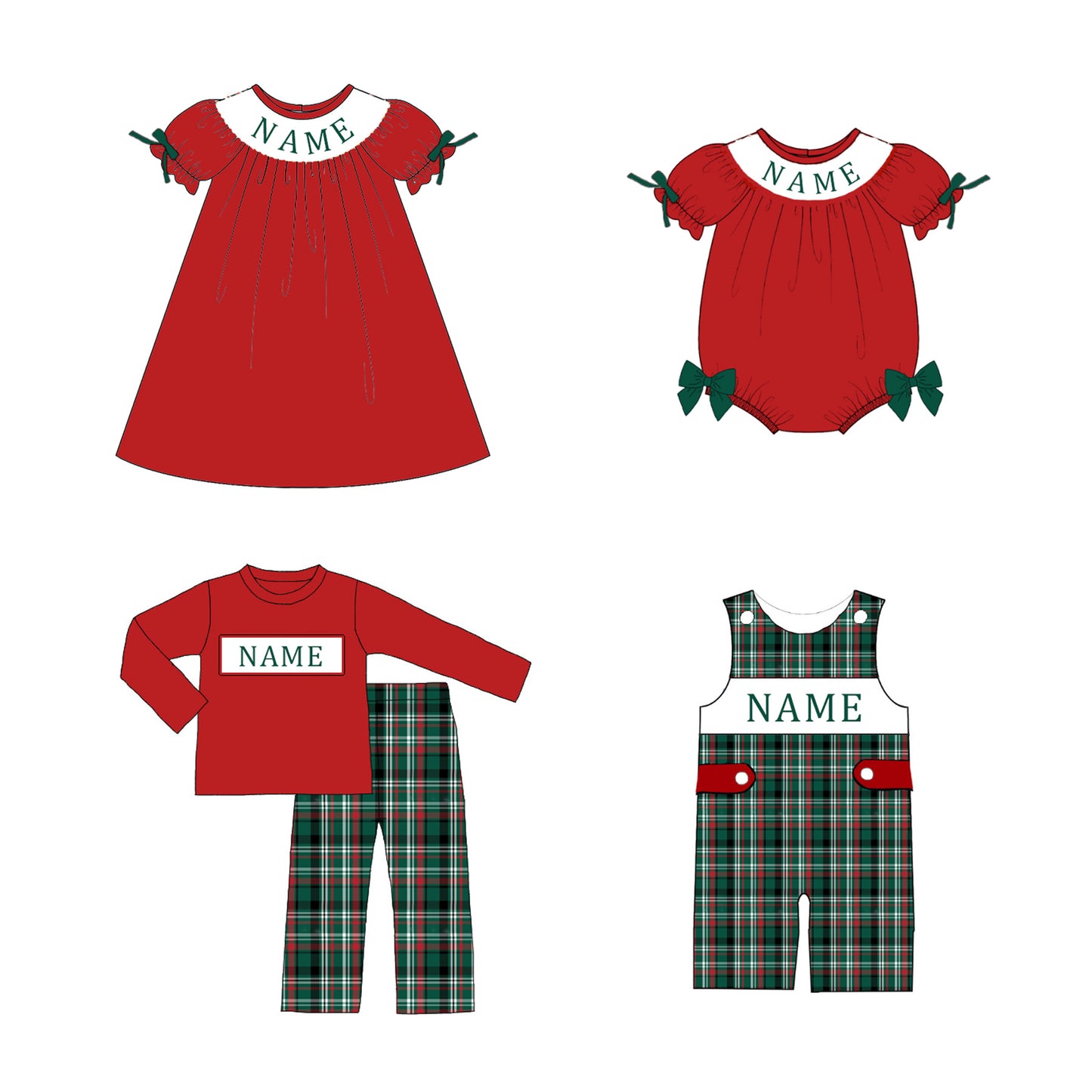 Christmas Custom Name Embroidered Smocked Family Outfits