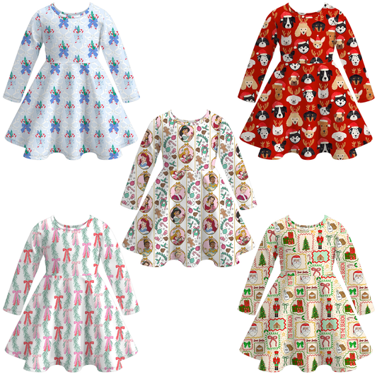 2025 Christmas Character Nutcracker Gift Tree  Print Twirl Dress