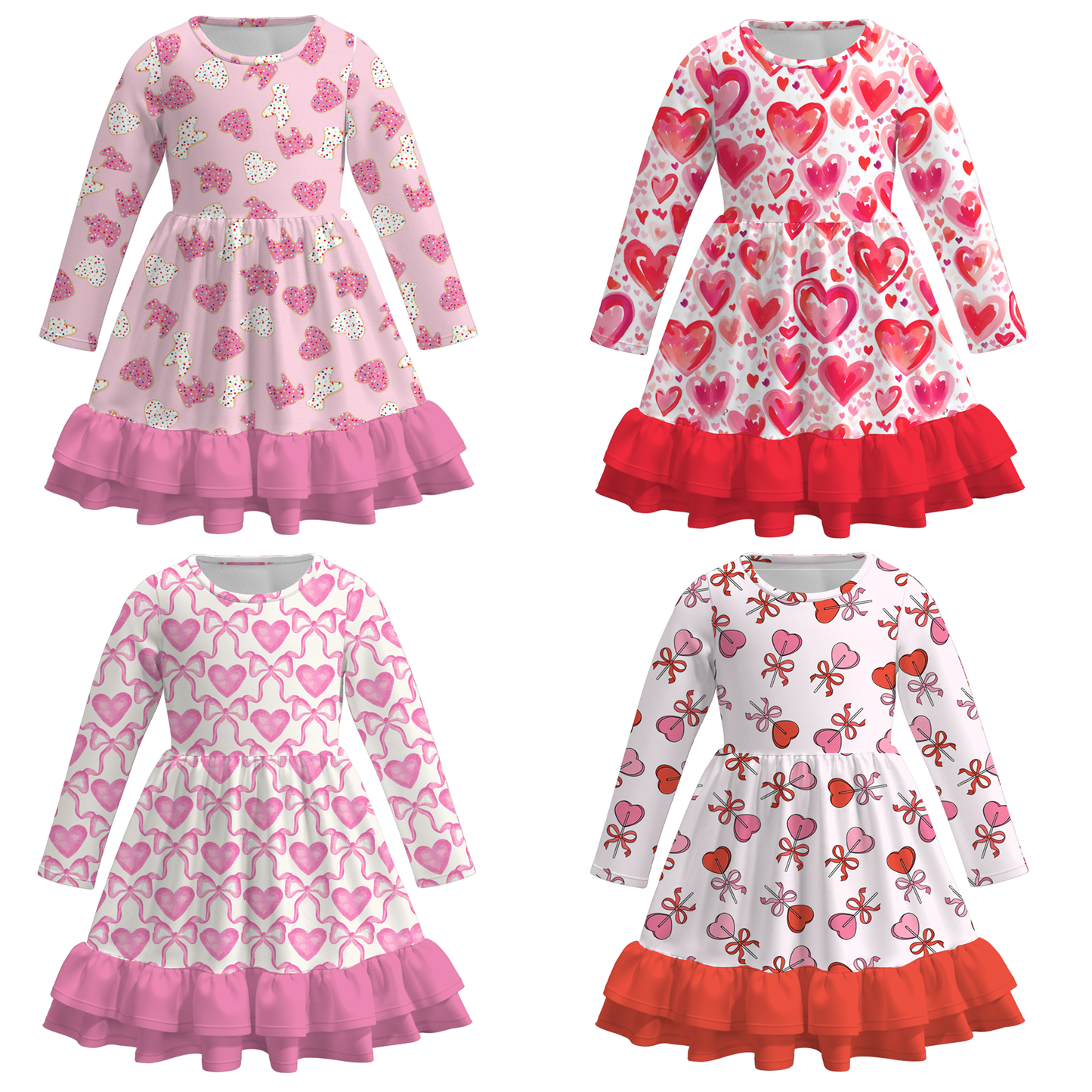 2026 Spring Valentine's Day  Girls Ruffled Heart Twirl Dress