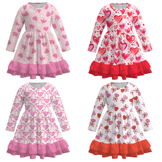 2026 Spring Valentine's Day  Girls Ruffled Heart Twirl Dress