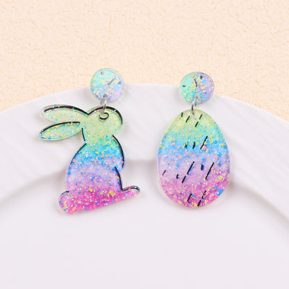 Easter Asymmetrical Bunny & Egg Acrylic Stud Earrings Creative Mismatch Ear Jewelry