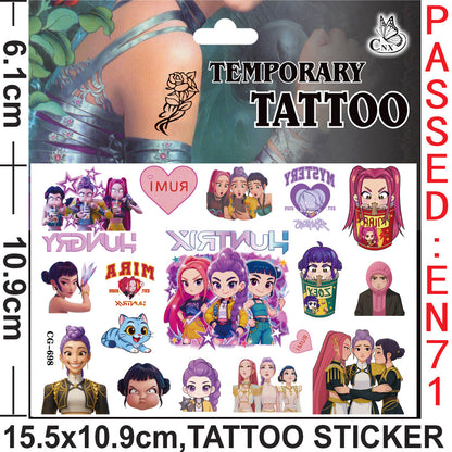 K-Pop Demon Hunters Cartoon Temporary Tattoo Stickers for Kids, Boys & Girls Water Transfer Tattoos