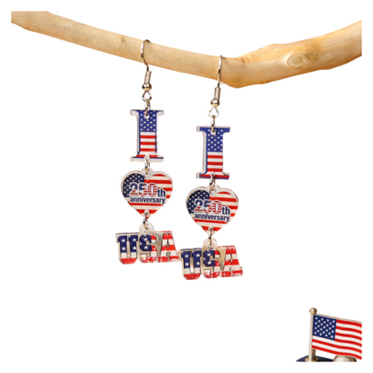 4th of July 250th Anniversary Patriotic USA Flag Acrylic Drop Earrings Holiday Jewelry