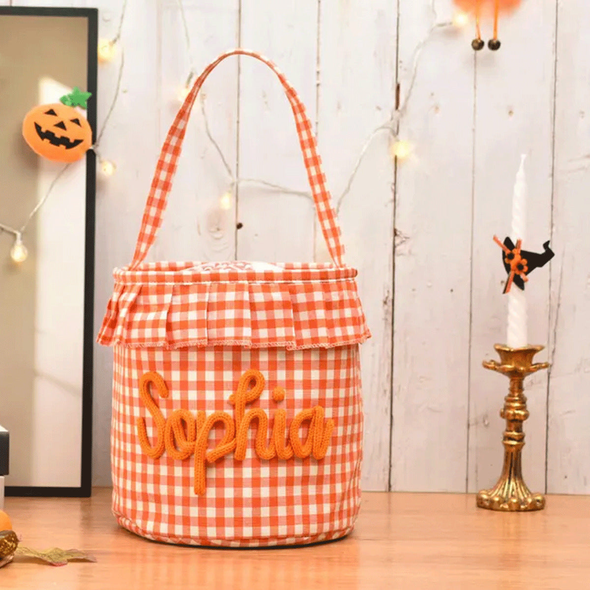 Personalized Yarn Embroidery Halloween Trick-or-Treat Basket