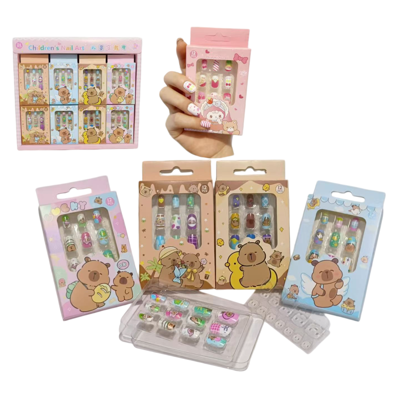 Kids Cute Cartoon Press On Nails Colorful Character Nail Art Sets