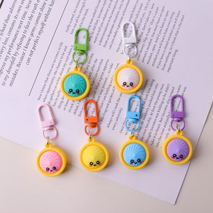 Silicone Steamed Bun Basket Keychain Cartoon Food Charm Keyring