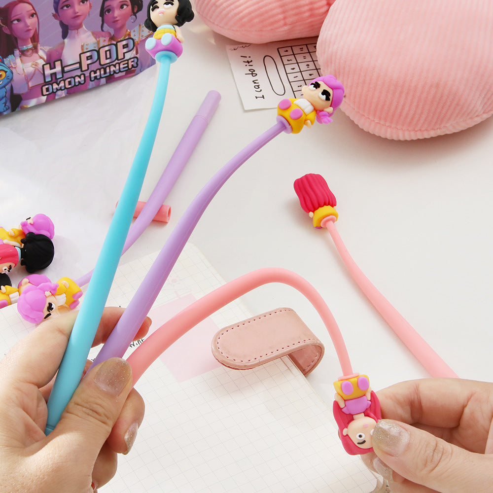 K-POP Huntr Shaker Gel Pen – Cute Silicone Character Neutral Pen for School & Office