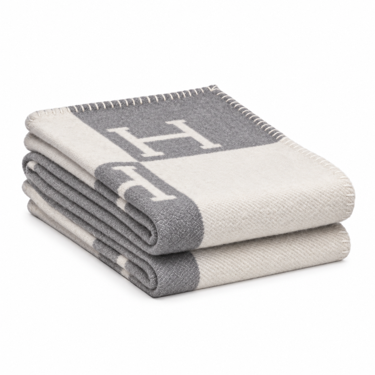 H Letter Pattern Throw Blanket with Contrast Border – Soft Woven Sofa Throw for Cozy Home Decor, 51 × 71 in