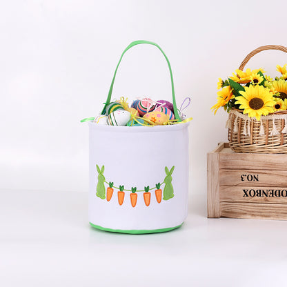 Easter Bunny Embroidered Candy Basket with Carrot Design, Kids Treat Bucket