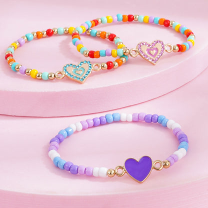 Valentine’s Day Beaded Bracelet Set for Girls – Colorful Cartoon Heart Charms