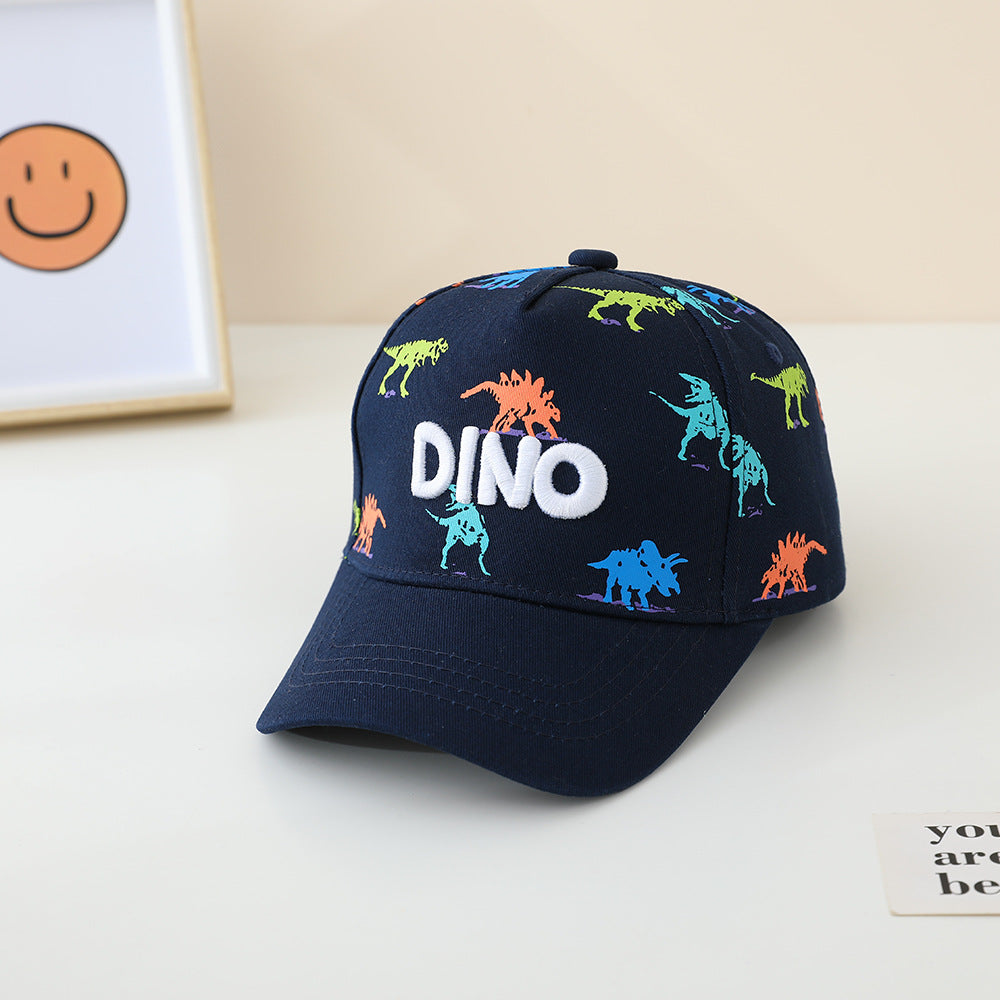 Kids Dino Embroidered Print Baseball Cap Solid Color Sun Hat