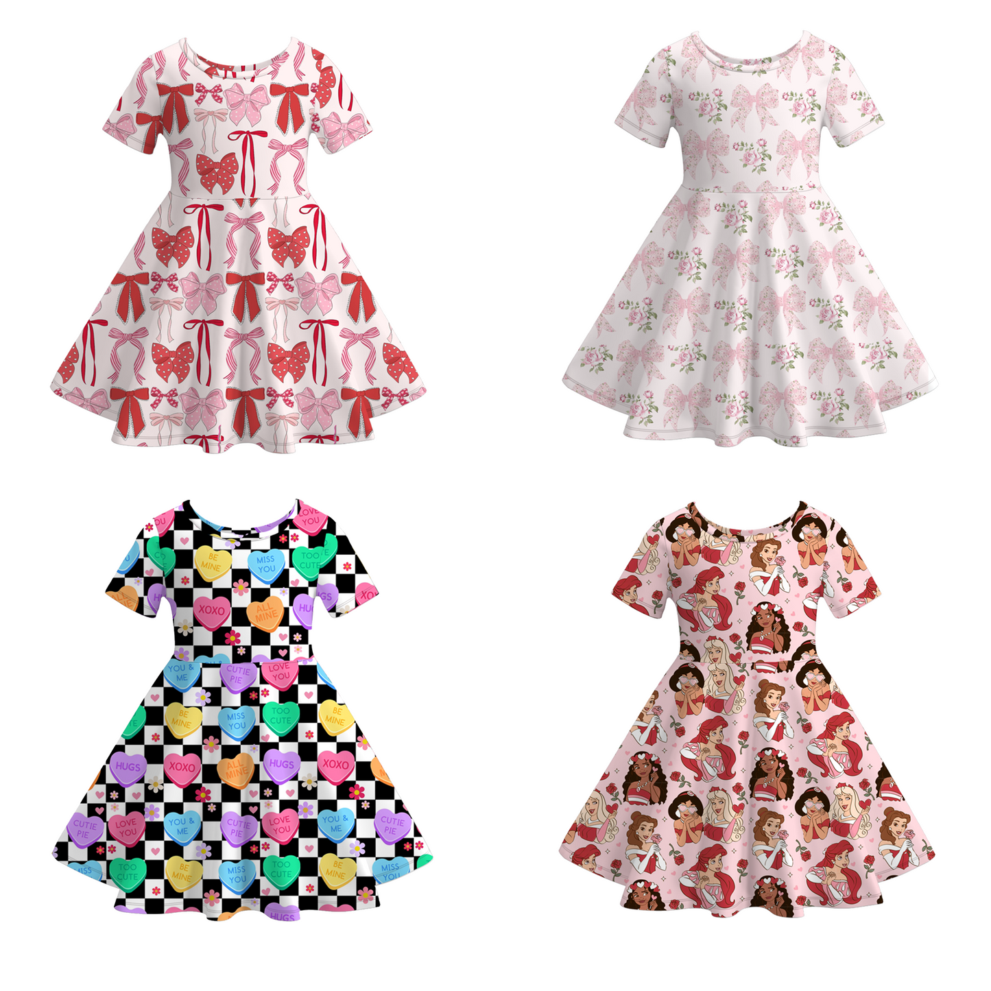 2026 Spring Valentine's Day Heart Cartoon Short Sleeves Twirl Dress