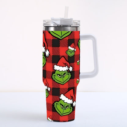 Christmas 2025 Grinch 40oz Insulated Tumbler with Handle and Straw Car Travel Mug Hot & Cold Stainless Steel Cup