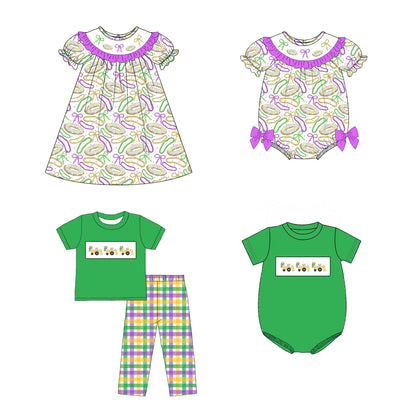Kids Mardi Gras Smocked Collection Truck Excavator Donut Outfits