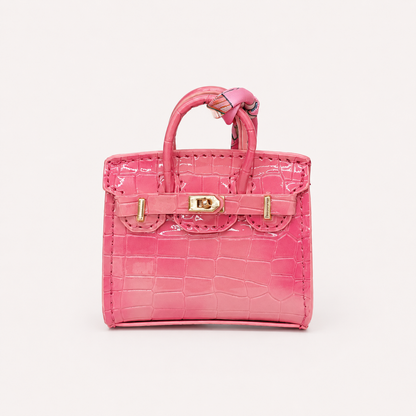 Mini Crocodile Embossed Bag Charm Faux Leather Purse Keychain Pendant for Handbags & Backpacks