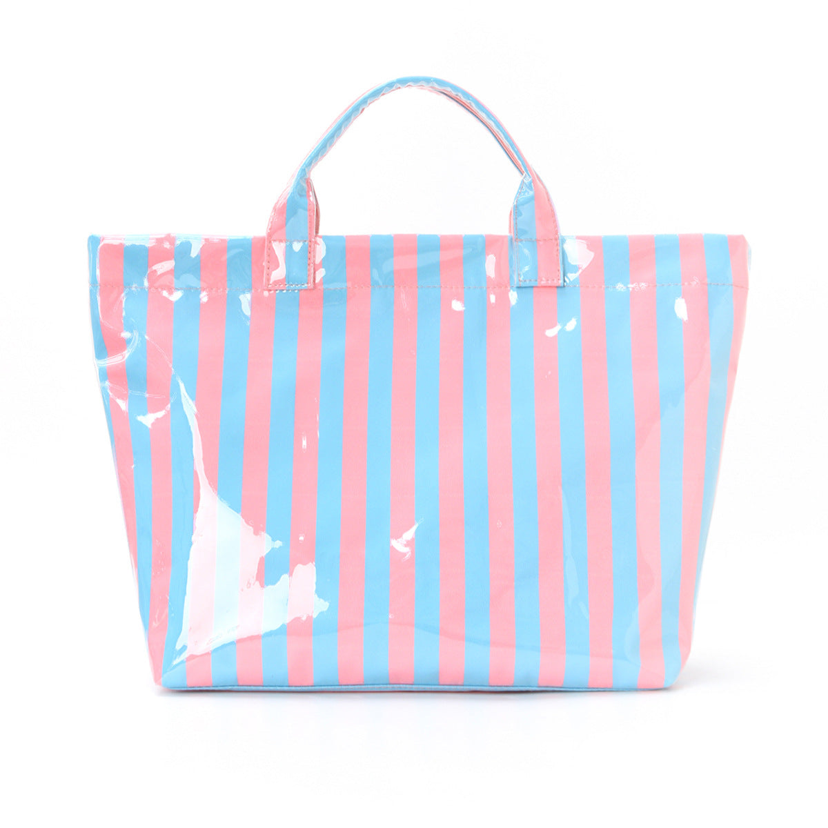 Large Striped Tote Bag – Lightweight PVC Shoulder Bag for Travel, Work & Daily Use