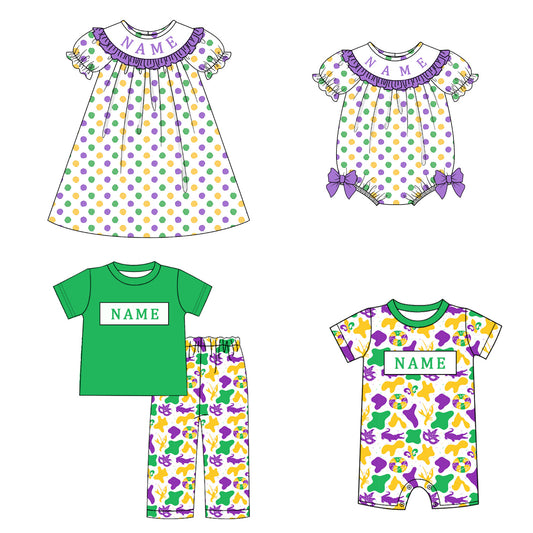 Kids Mardi Gras Smocked Custom Name Holiday Outfits Collection