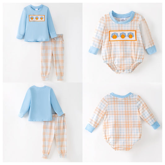 Thanksgiving Boys Smocked Outfit Set – Turkey Embroidery Sibling Collection