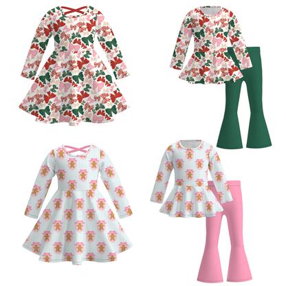 2025 Christmas Bow & Gingerbread Girls Outfit Collection
