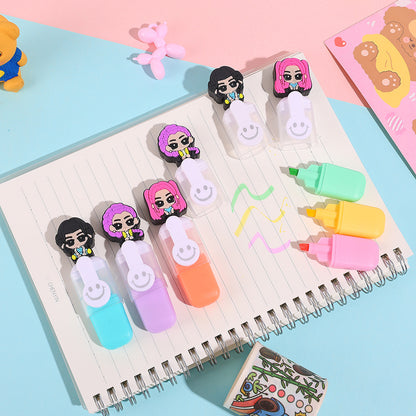 K-POP Demon Hunters Smile Mini Highlighters – 6-Pack Creative Cartoon Doodle Markers