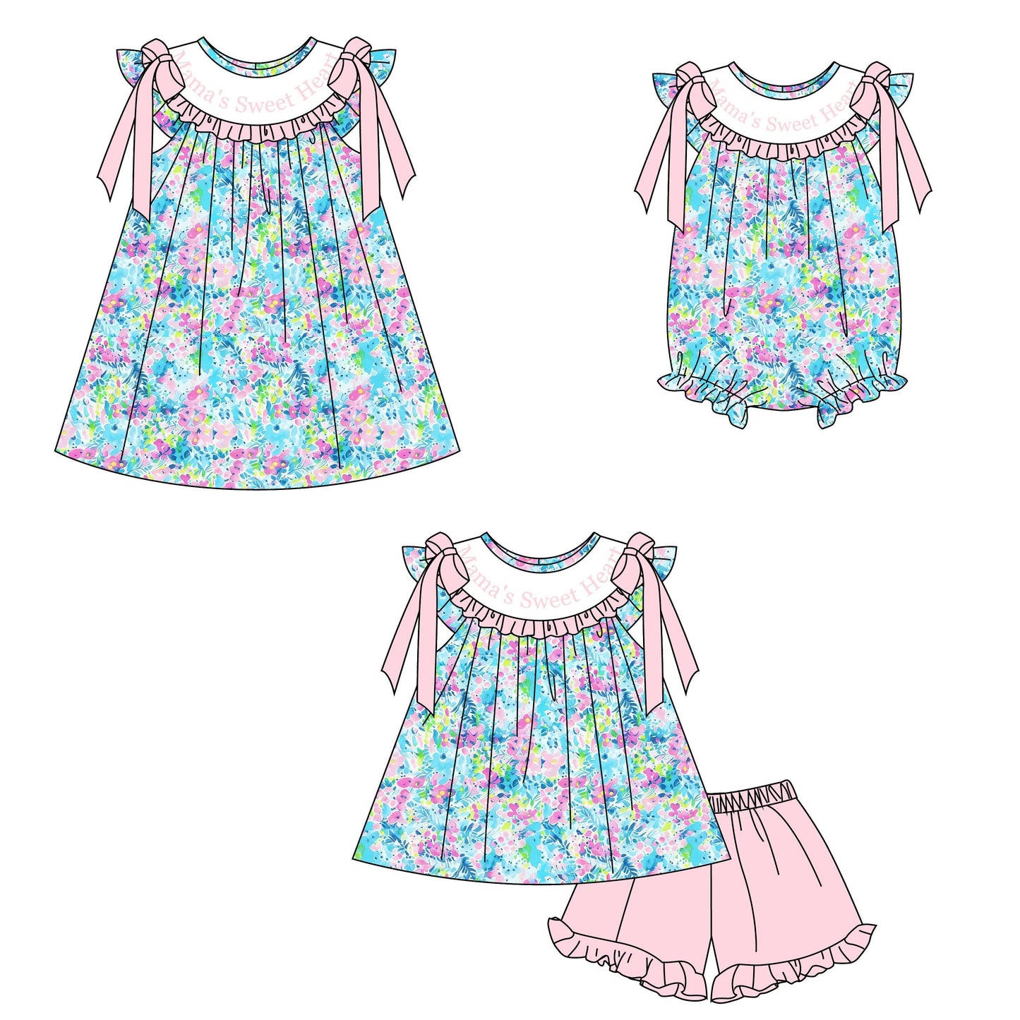 Mother's Day Blue Floral MAMA'S SWEET HEART Smocked Embroidery Collection