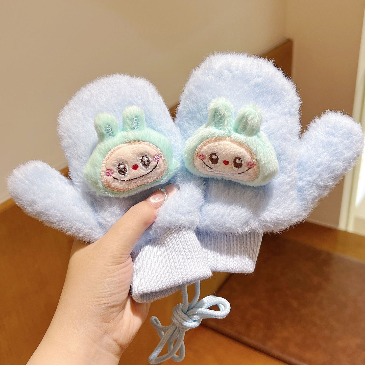 Kids Winter Gloves with Lanyard Thick Fleece-Lined Mittens Plush Warm & Cozy for Boys and Girls