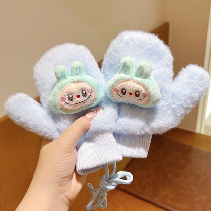 Kids Winter Gloves with Lanyard Thick Fleece-Lined Mittens Plush Warm & Cozy for Boys and Girls