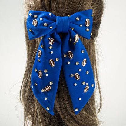 Football Hair Bow with Pearls & Rhinestones – Game Day