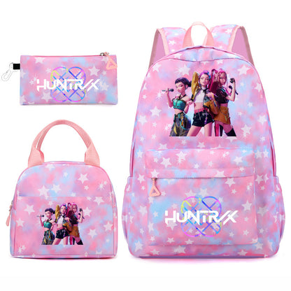 Kpop Demon Hunters Tie-Dye Star Backpack Set Student School Bag Lunch Bag & Travel Pouch 3-Piece Set